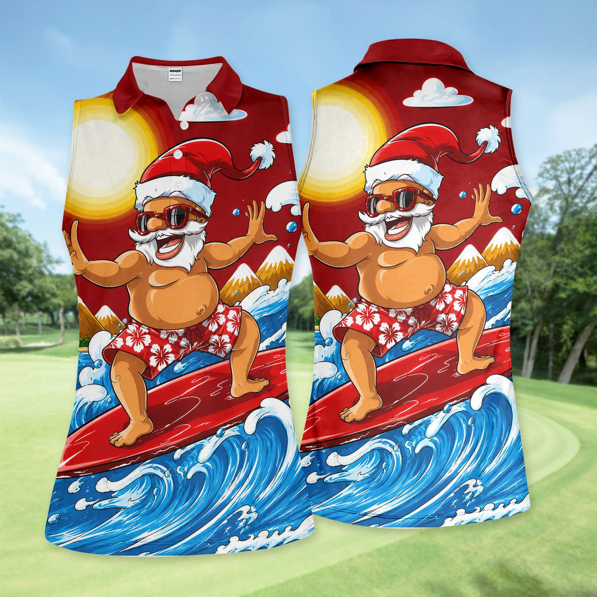 Funny Santa Surfing Pattern Shirt, Surfing Santa Hawaiian Shirt For Women, Christmas Beach Gift