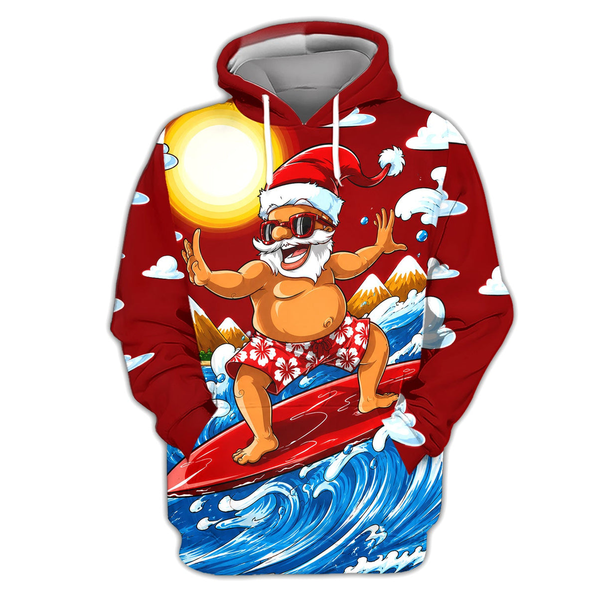 Funny Santa Surfing Pattern Shirt, Surfing Santa Hawaiian Shirt For Women, Christmas Beach Gift