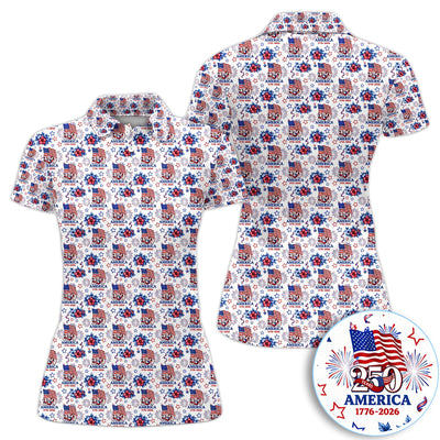 America 250 Golf Pattern Shirt, USA Flag Fireworks Golf Shirt For Men, July 4th Gift