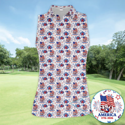 America 250 Golf Pattern Shirt, USA Flag Fireworks Golf Shirt For Men, July 4th Gift