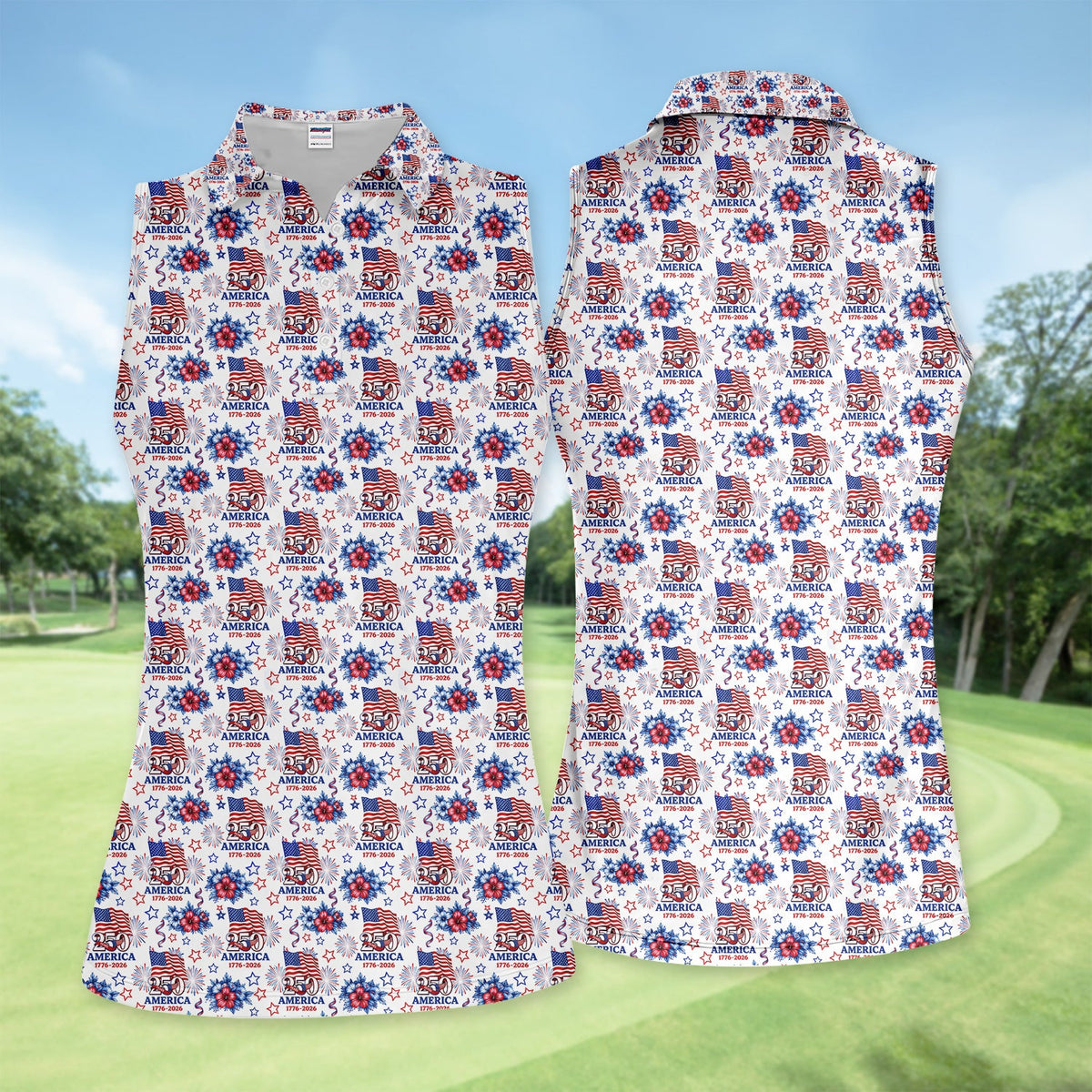 America 250 Golf Pattern Shirt, USA Flag Fireworks Golf Shirt For Men, July 4th Gift