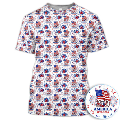 America 250 Golf Pattern Shirt, USA Flag Fireworks Golf Shirt For Men, July 4th Gift