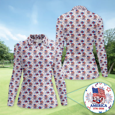 America 250 Golf Pattern Shirt, USA Flag Fireworks Golf Shirt For Men, July 4th Gift