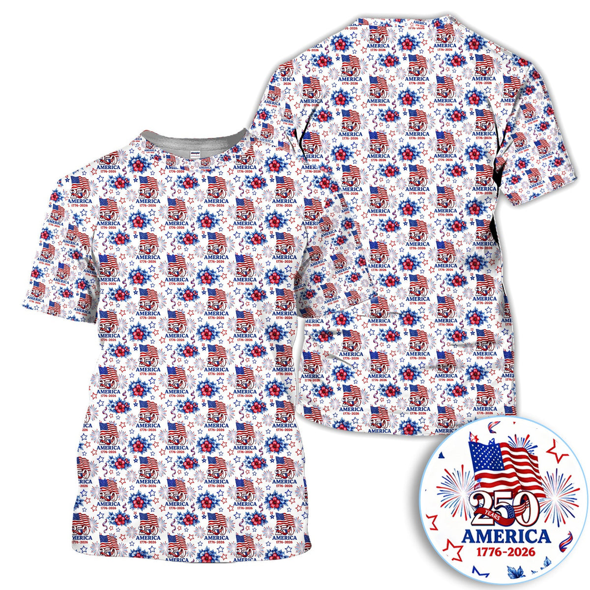 America 250 Golf Pattern Shirt, USA Flag Fireworks Golf Shirt For Men, July 4th Gift