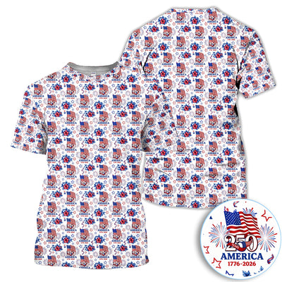America 250 Golf Pattern Shirt, USA Flag Fireworks Golf Shirt For Men, July 4th Gift