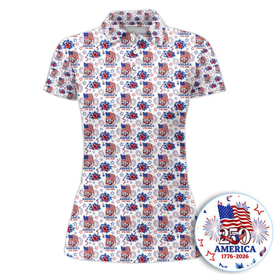 America 250 Golf Pattern Shirt, USA Flag Fireworks Golf Shirt For Men, July 4th Gift