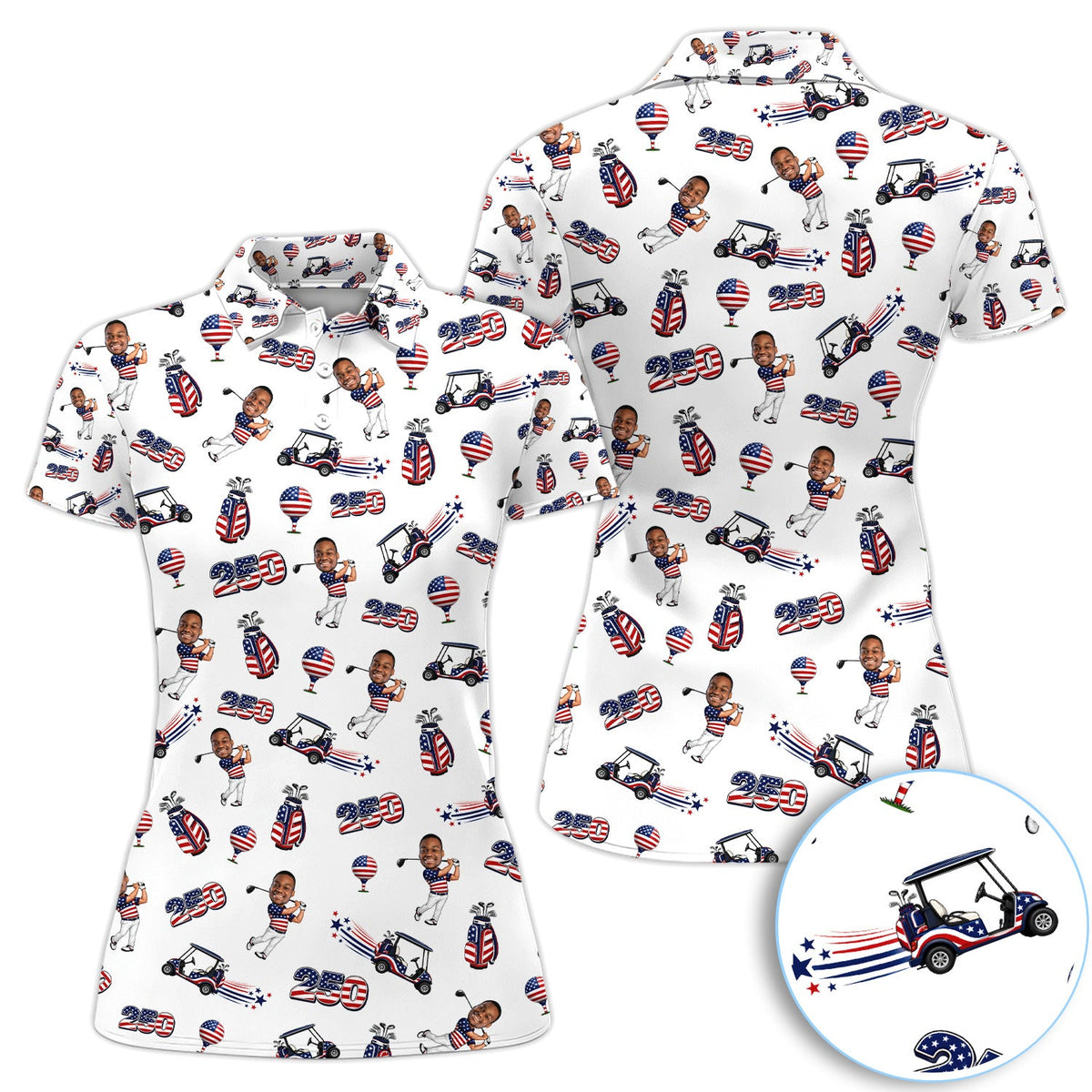 Patriotic USA Golf Pattern Shirt, American Flag Golfer Golf Shirt For Women, 250th Anniversary Gift