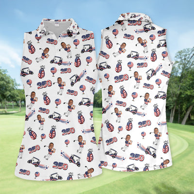Patriotic USA Golf Pattern Shirt, American Flag Golfer Golf Shirt For Women, 250th Anniversary Gift
