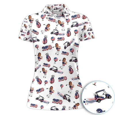 Patriotic USA Golf Pattern Shirt, American Flag Golfer Golf Shirt For Women, 250th Anniversary Gift