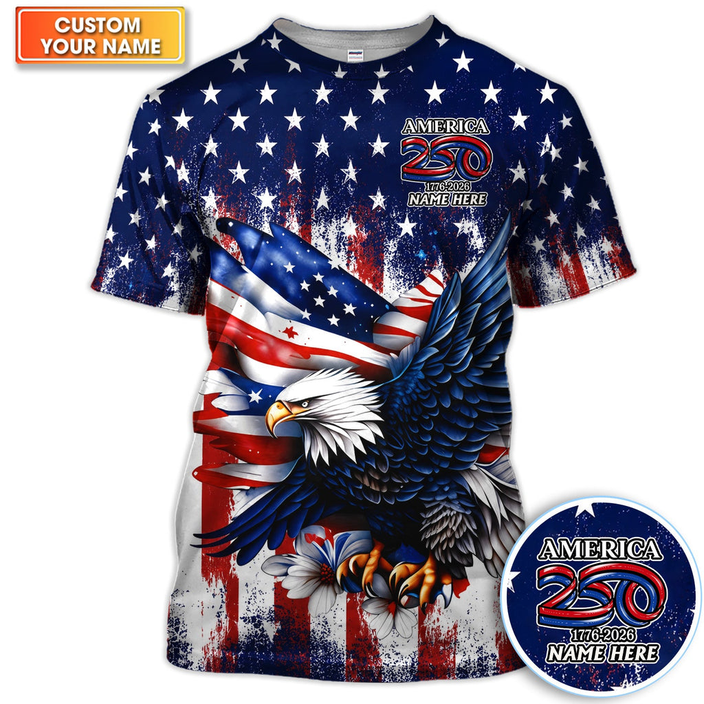 Personalized Patriotic Eagle Golf Pattern Shirt, America 250 Eagle Golf Shirt For Women, 4th Of July Gift