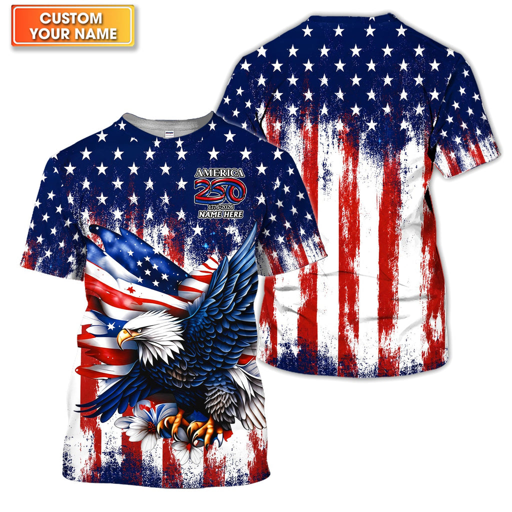Personalized Patriotic Eagle Golf Pattern Shirt, America 250 Eagle Golf Shirt For Women, 4th Of July Gift