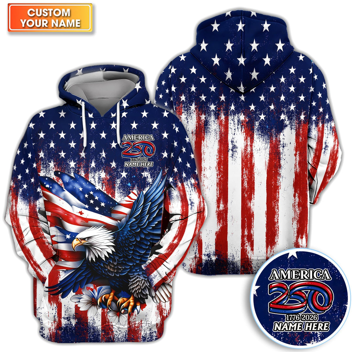 Personalized Patriotic Eagle Golf Pattern Shirt, America 250 Eagle Golf Shirt For Women, 4th Of July Gift