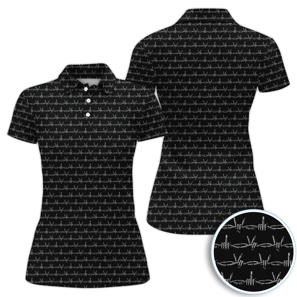 Dark Barbed Wire Golf Pattern Shirt, Gothic Western Golf Shirt For Women, Golf Lover Gift