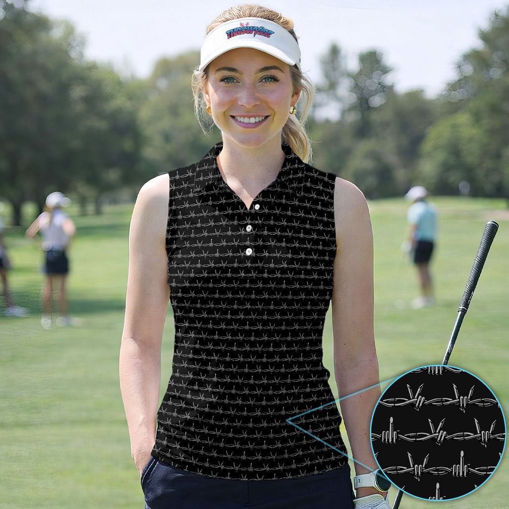 Dark Barbed Wire Golf Pattern Shirt, Gothic Western Golf Shirt For Women, Golf Lover Gift