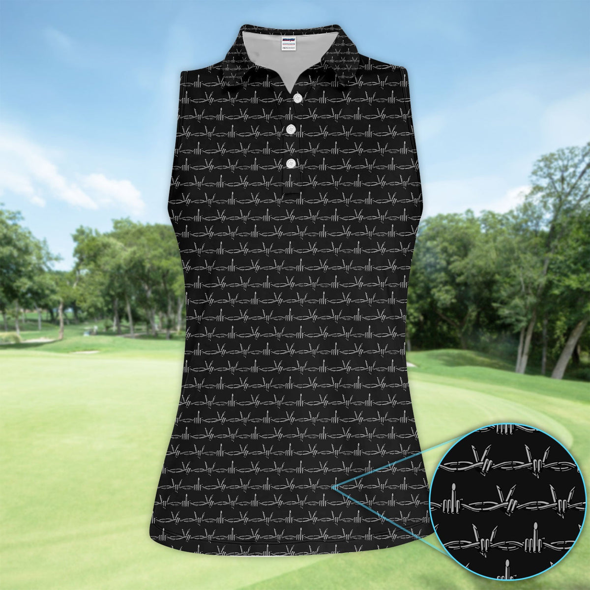 Dark Barbed Wire Golf Pattern Shirt, Gothic Western Golf Shirt For Women, Golf Lover Gift