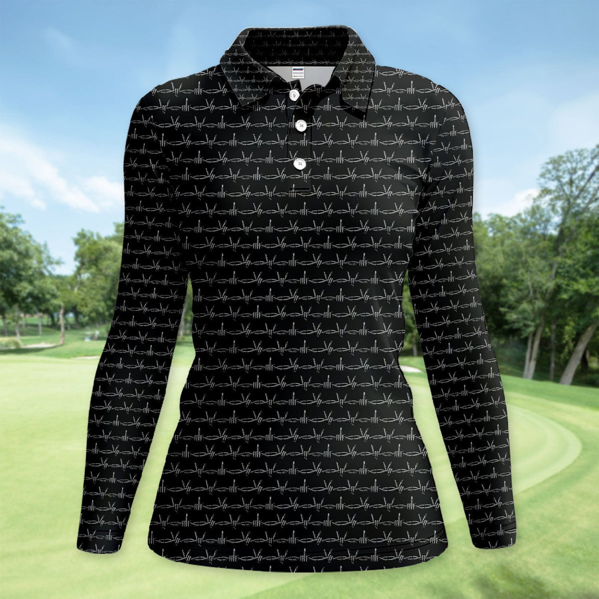 Dark Barbed Wire Golf Pattern Shirt, Gothic Western Golf Shirt For Women, Golf Lover Gift