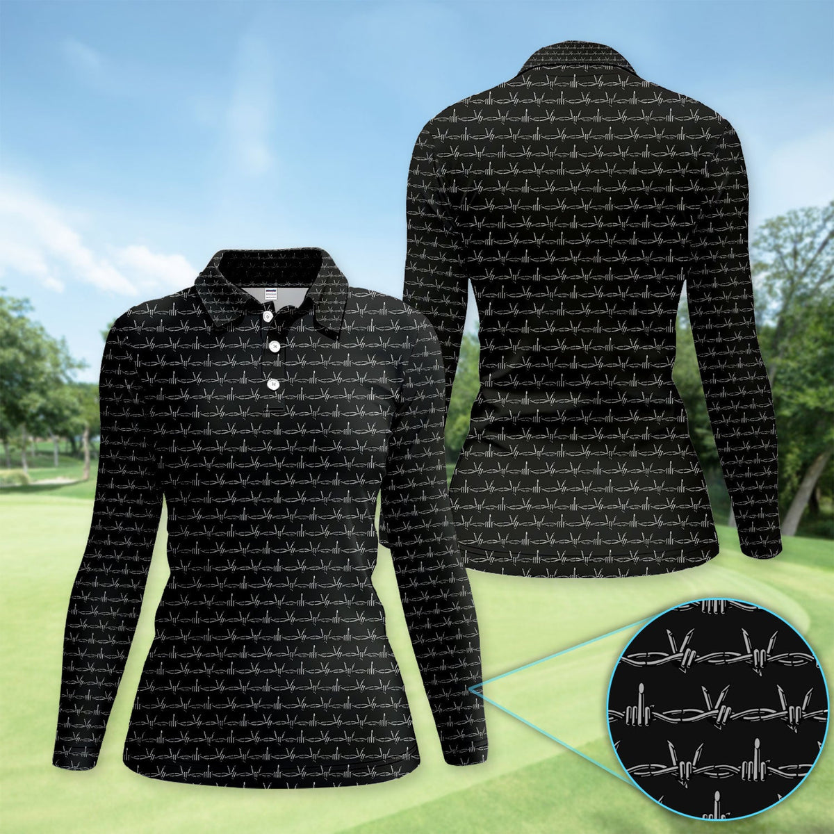 Dark Barbed Wire Golf Pattern Shirt, Gothic Western Golf Shirt For Women, Golf Lover Gift