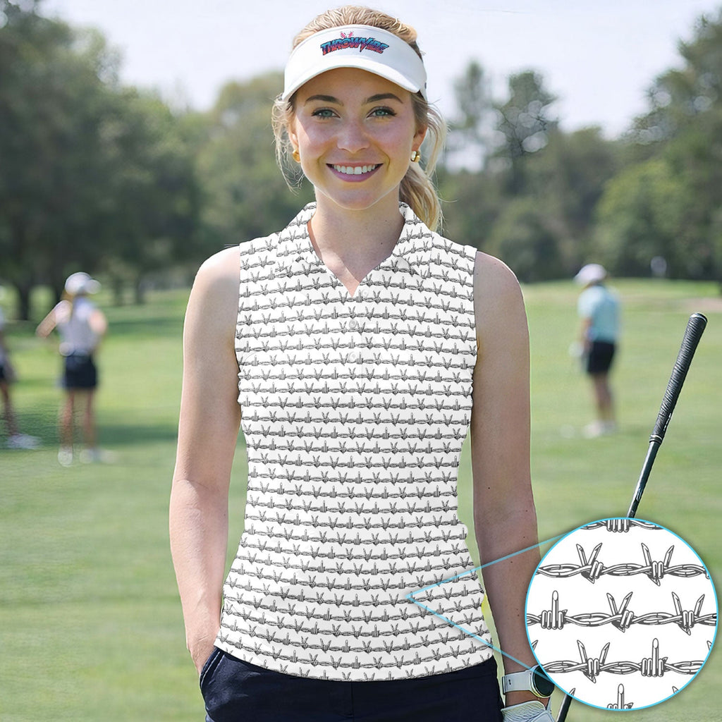 Dark Barbed Wire Golf Pattern Shirt, Gothic Western Golf Shirt For Women, Golf Lover Gift