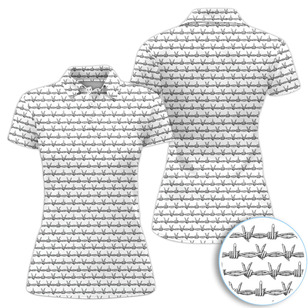 Dark Barbed Wire Golf Pattern Shirt, Gothic Western Golf Shirt For Women, Golf Lover Gift