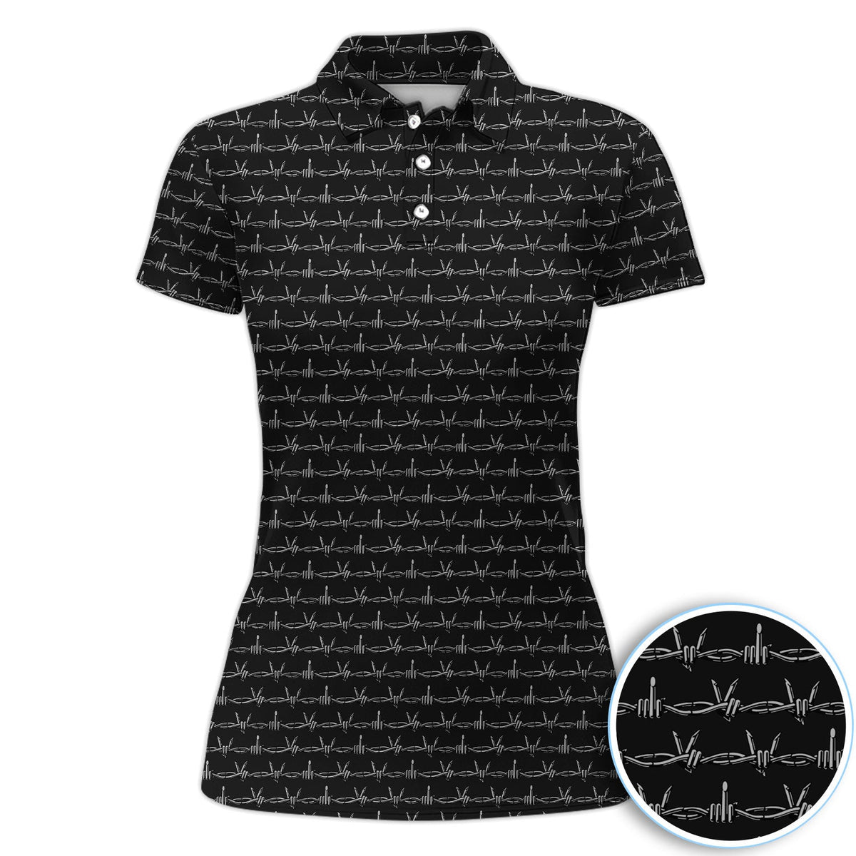 Dark Barbed Wire Golf Pattern Shirt, Gothic Western Golf Shirt For Women, Golf Lover Gift
