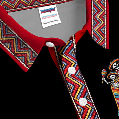 Funny Mariachi Skeleton Golf Pattern Shirt, Cinco De Mayo Golf Shirt For Men, Fiesta Gift