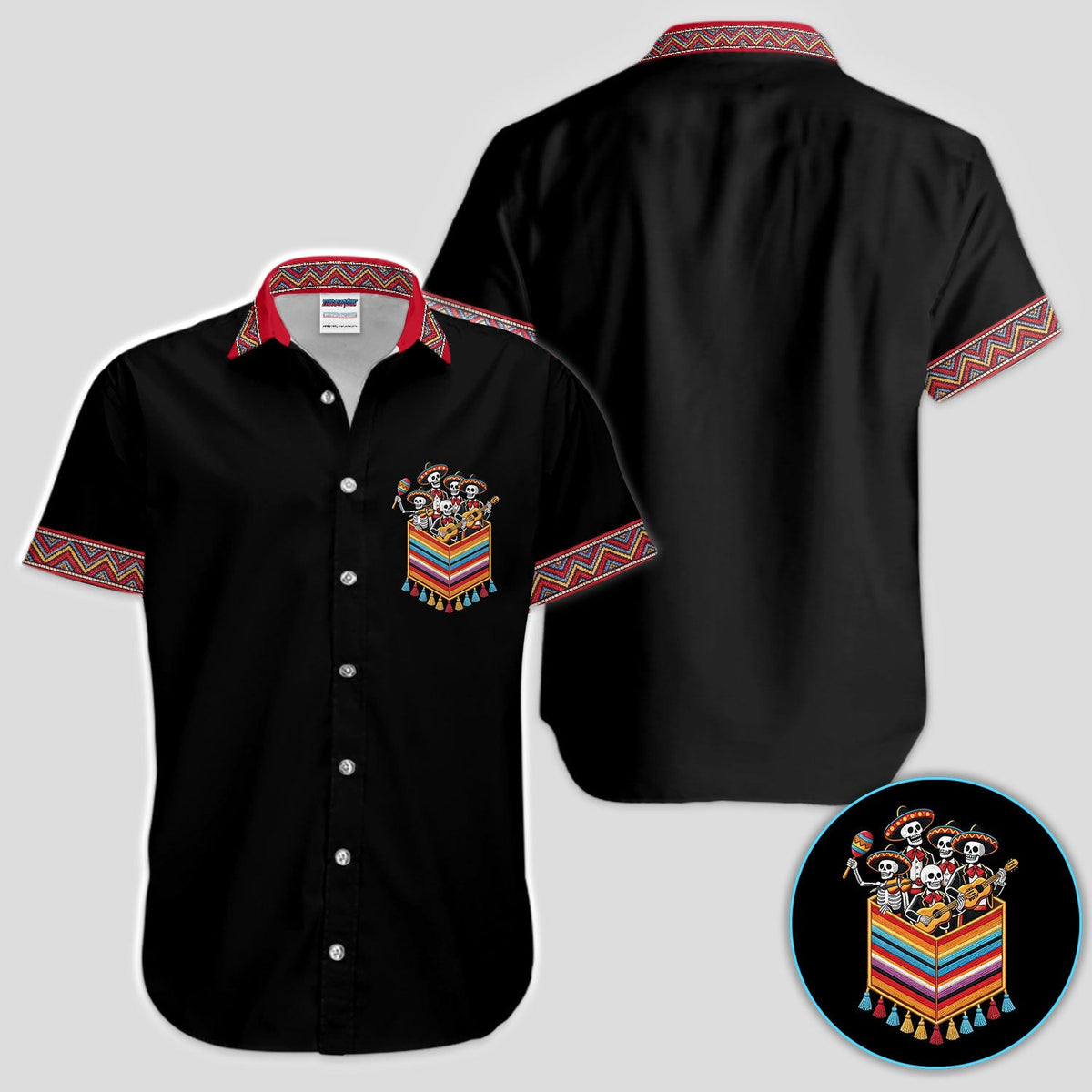 Funny Mariachi Skeleton Golf Pattern Shirt, Cinco De Mayo Golf Shirt For Men, Fiesta Gift