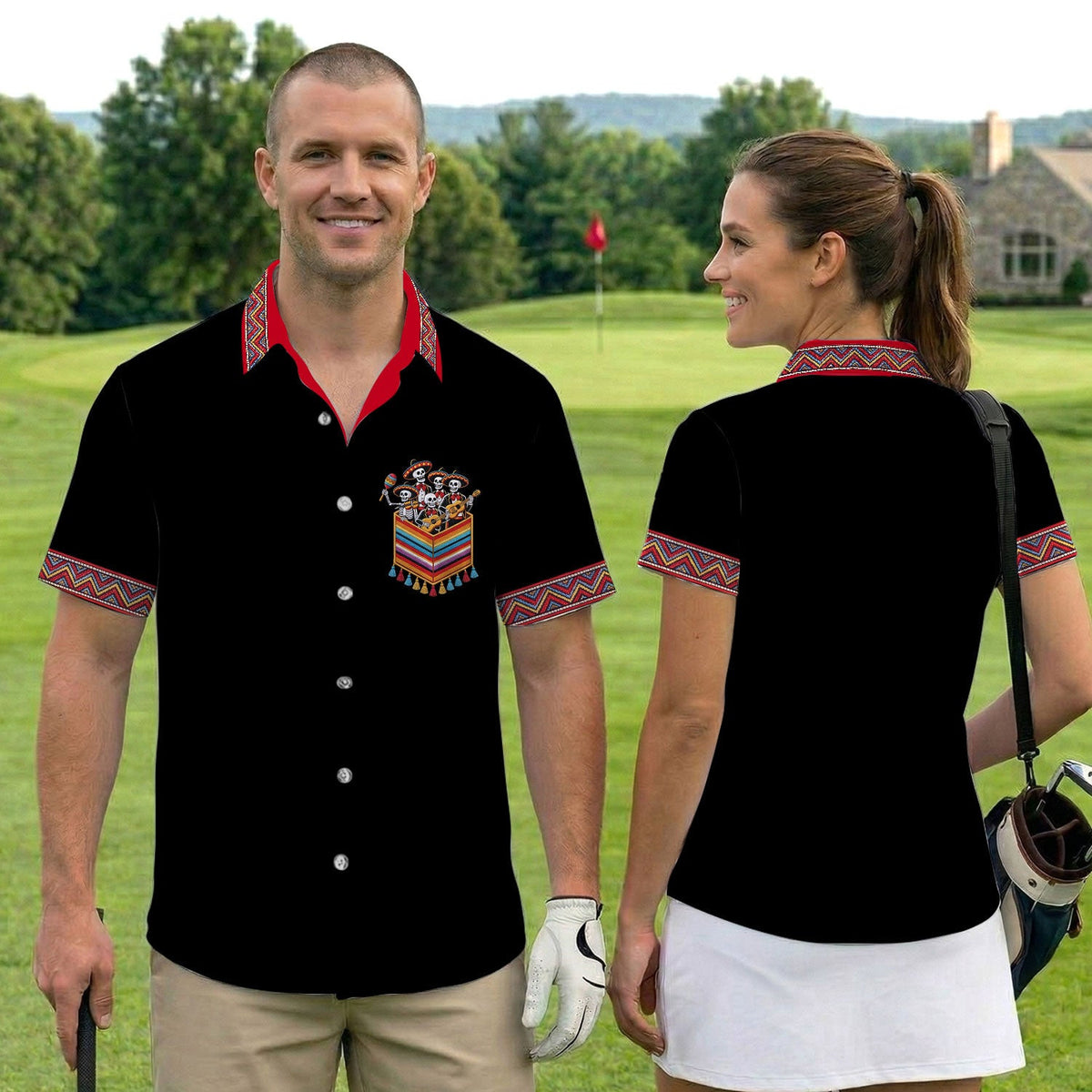 Funny Mariachi Skeleton Golf Pattern Shirt, Cinco De Mayo Golf Shirt For Men, Fiesta Gift