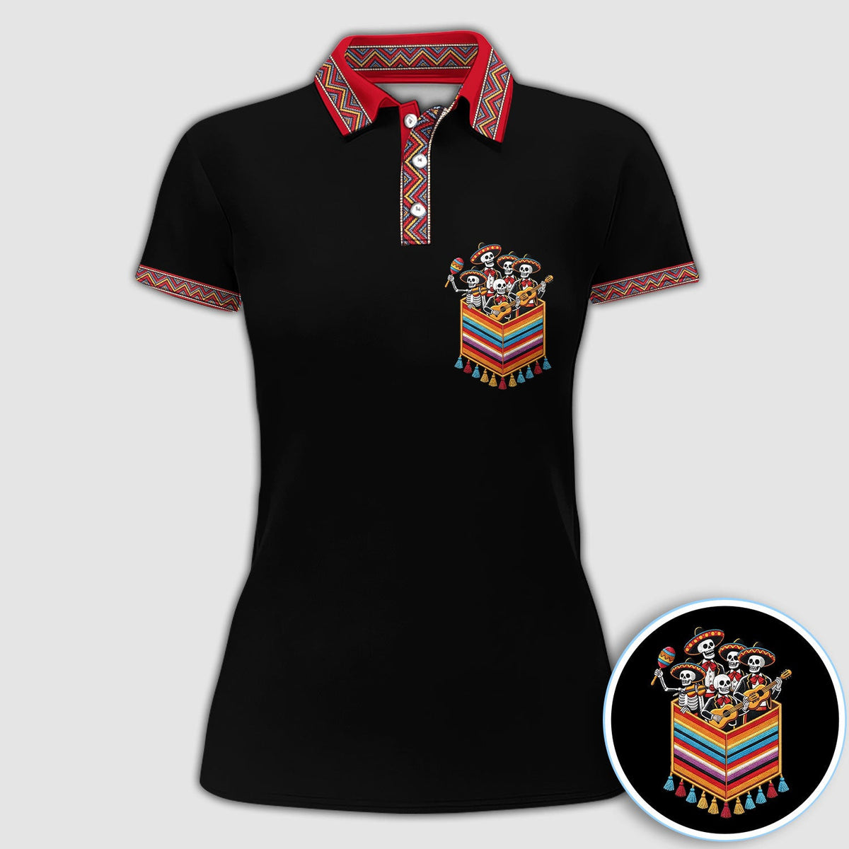 Funny Mariachi Skeleton Golf Pattern Shirt, Cinco De Mayo Golf Shirt For Men, Fiesta Gift