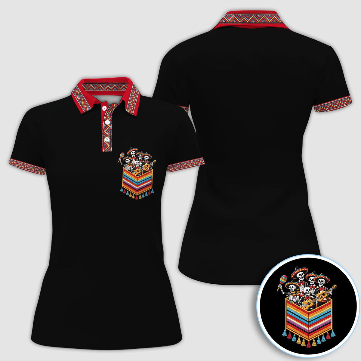 Funny Mariachi Skeleton Golf Pattern Shirt, Cinco De Mayo Golf Shirt For Men, Fiesta Gift