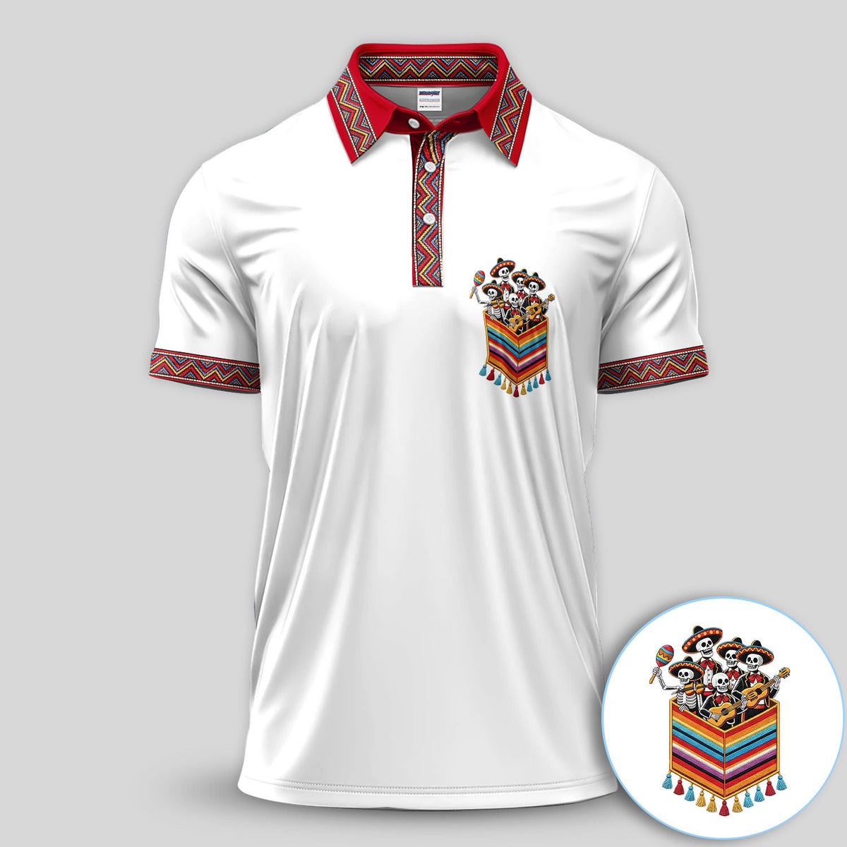 Funny Mariachi Skeleton Golf Pattern Shirt, Cinco De Mayo Golf Shirt For Men, Fiesta Gift