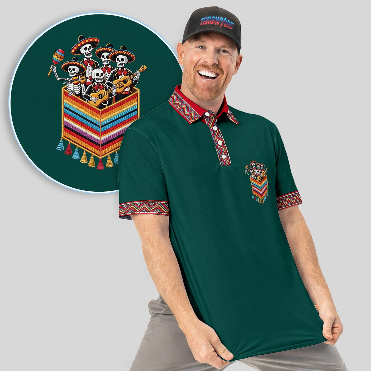 Funny Mariachi Skeleton Golf Pattern Shirt, Cinco De Mayo Golf Shirt For Men, Fiesta Gift