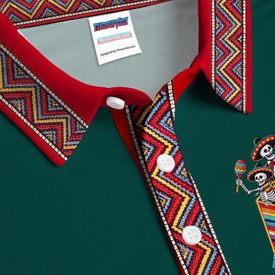 Funny Mariachi Skeleton Golf Pattern Shirt, Cinco De Mayo Golf Shirt For Men, Fiesta Gift