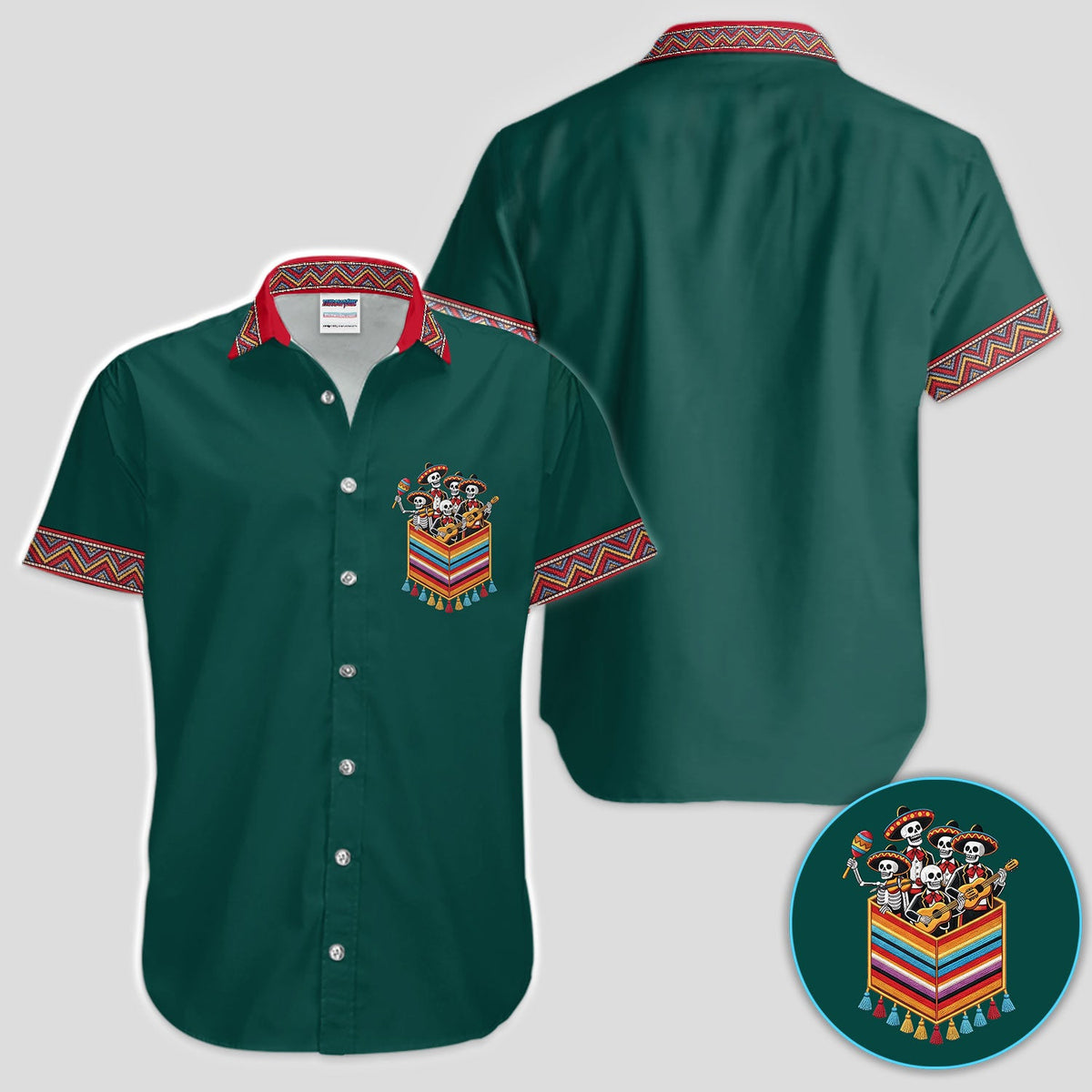 Funny Mariachi Skeleton Golf Pattern Shirt, Cinco De Mayo Golf Shirt For Men, Fiesta Gift