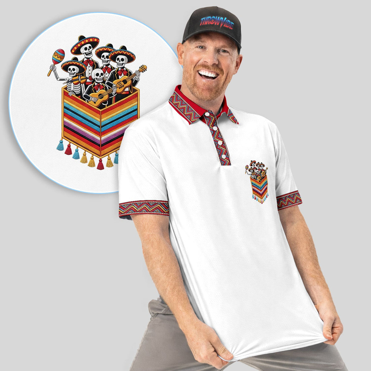 Funny Mariachi Skeleton Golf Pattern Shirt, Cinco De Mayo Golf Shirt For Men, Fiesta Gift