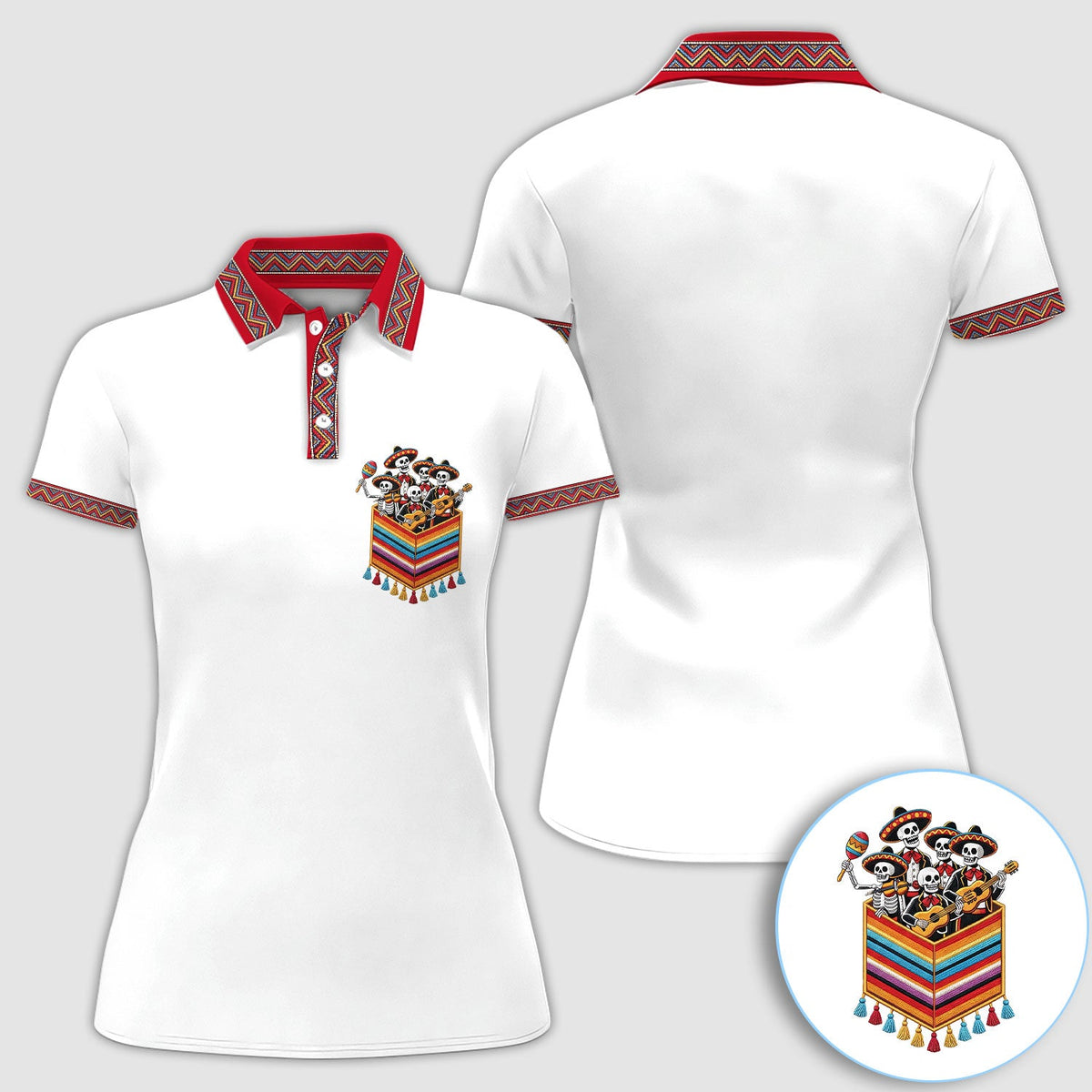 Funny Mariachi Skeleton Golf Pattern Shirt, Cinco De Mayo Golf Shirt For Men, Fiesta Gift