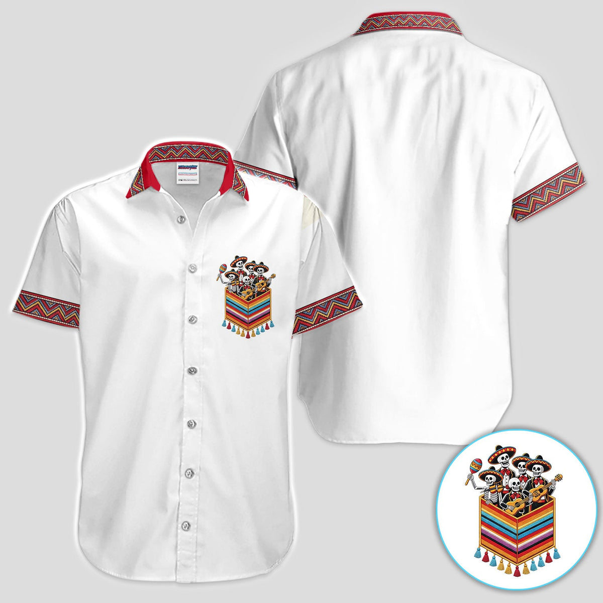 Funny Mariachi Skeleton Golf Pattern Shirt, Cinco De Mayo Golf Shirt For Men, Fiesta Gift