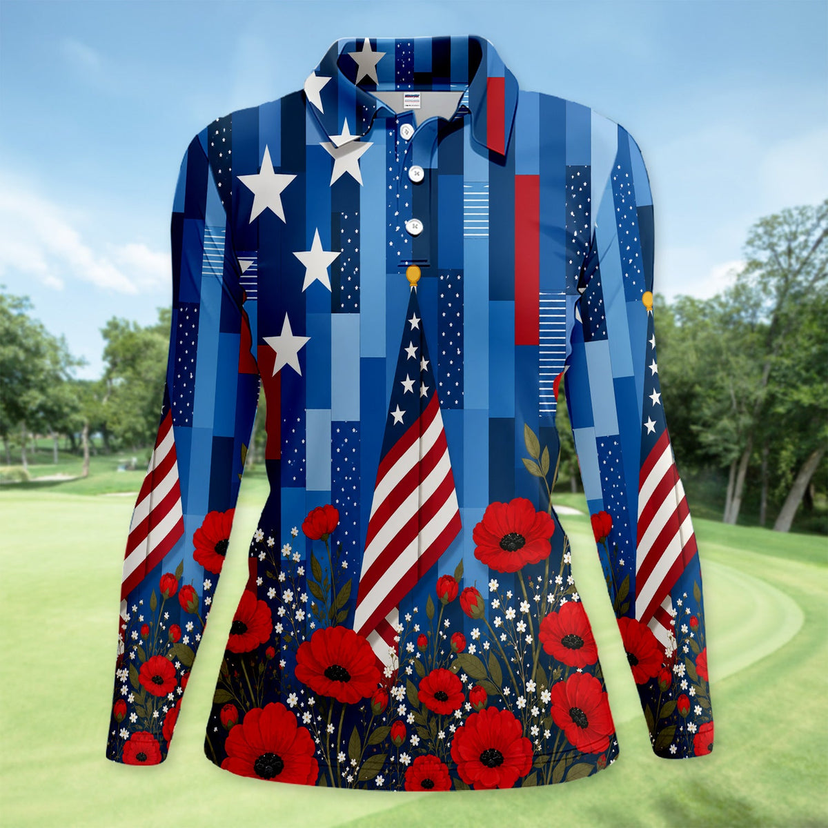 Bold American Flag Poppy Flower 4th July Pattern Shirt For Women, Patriotic Floral USA Flag Shirt For Women, Memorial Day Gift