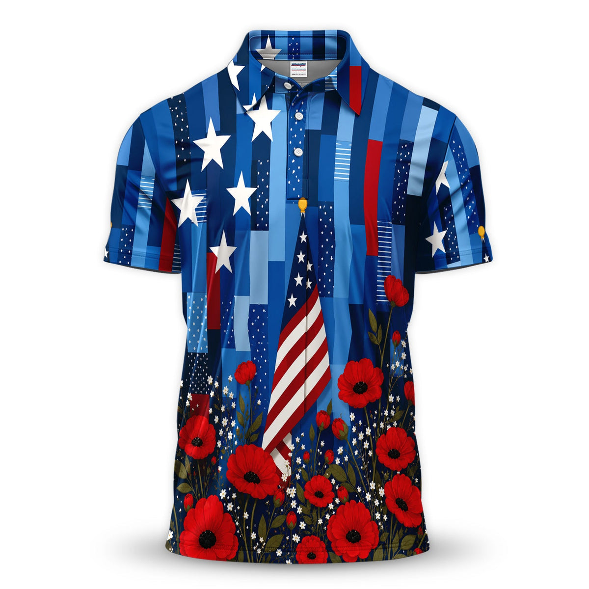 Bold American Flag Poppy Flower 4th July Pattern Shirt For Women, Patriotic Floral USA Flag Shirt For Women, Memorial Day Gift