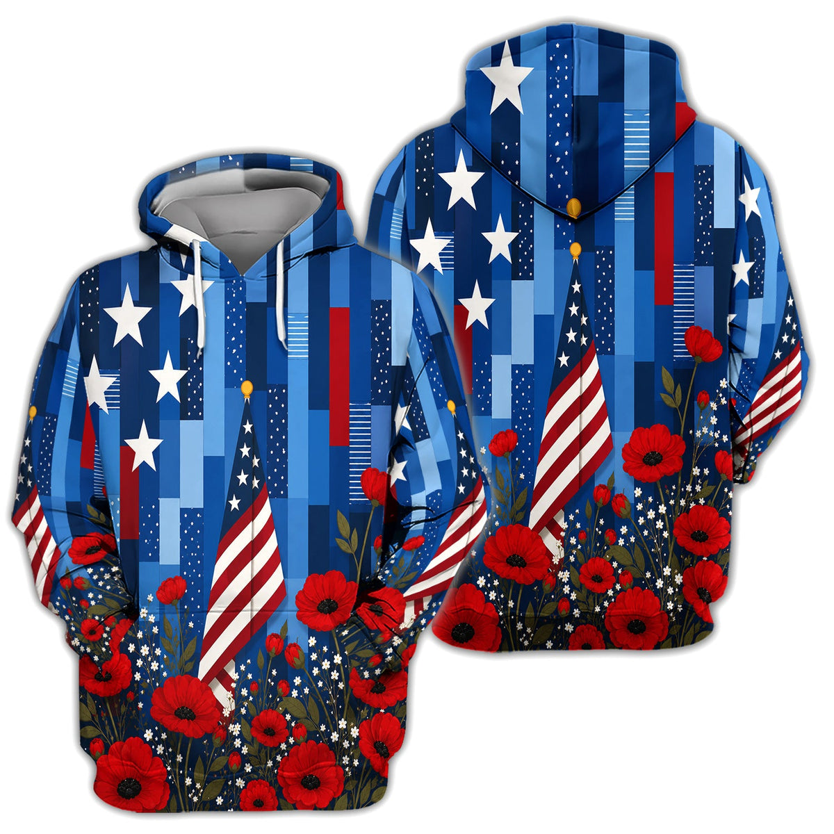 Bold American Flag Poppy Flower 4th July Pattern Shirt For Women, Patriotic Floral USA Flag Shirt For Women, Memorial Day Gift