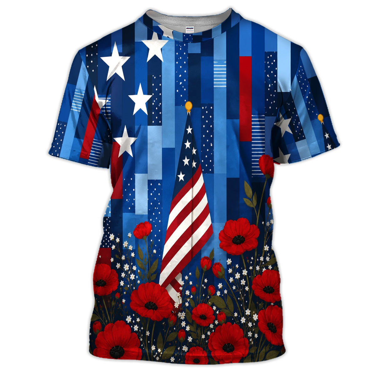 Bold American Flag Poppy Flower 4th July Pattern Shirt For Women, Patriotic Floral USA Flag Shirt For Women, Memorial Day Gift