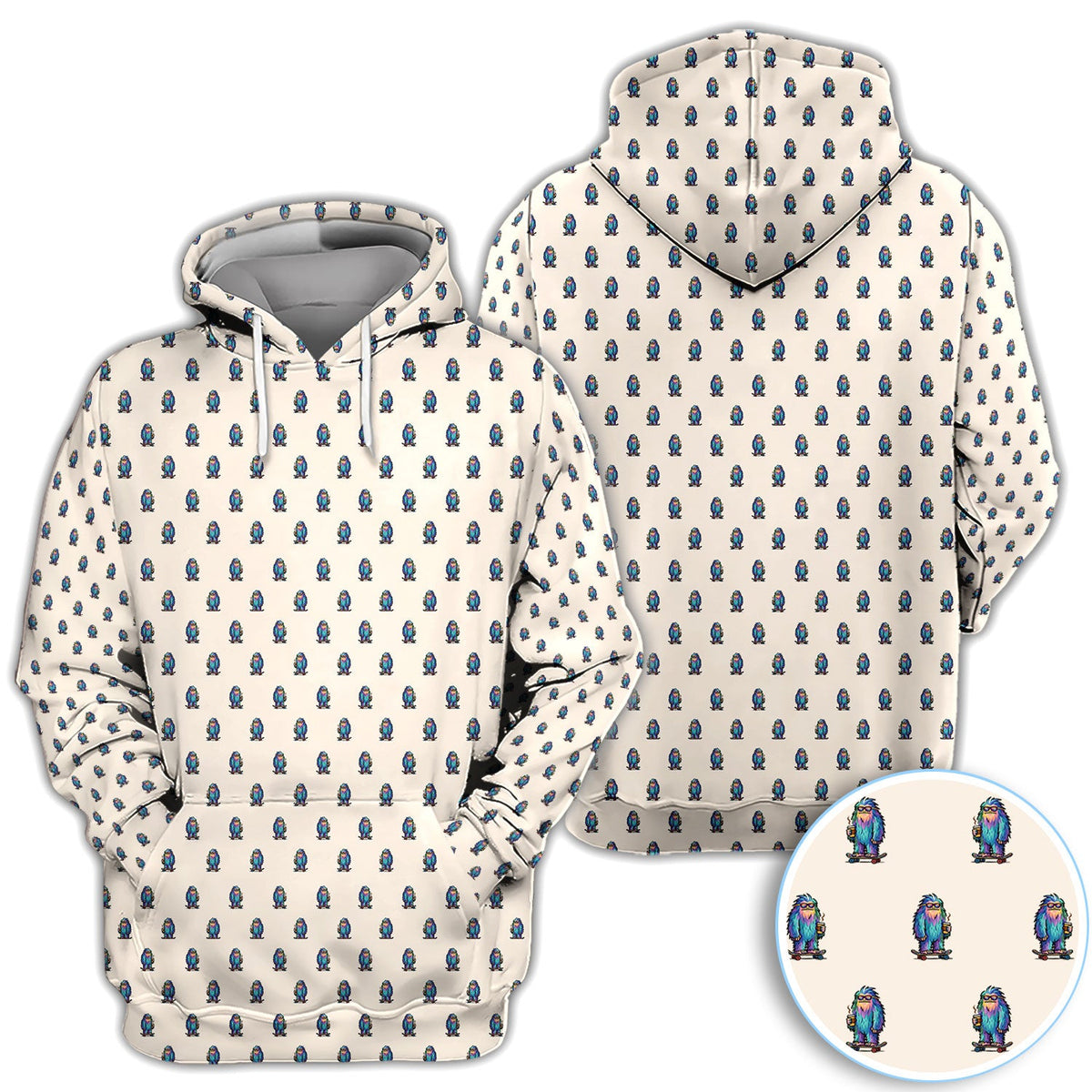 Funny Yeti Pattern Golf Polos, Bigfoot Coffee Skateboard Golf Shirt, Crazy Golf Shirts For Men