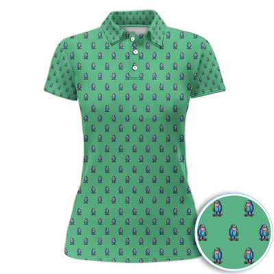 Funny Yeti Pattern Golf Polos, Bigfoot Coffee Skateboard Golf Shirt, Crazy Golf Shirts For Men