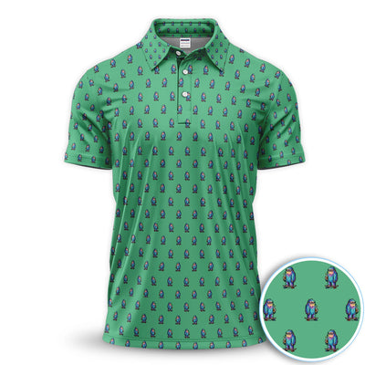 Funny Yeti Pattern Golf Polos, Bigfoot Coffee Skateboard Golf Shirt, Crazy Golf Shirts For Men