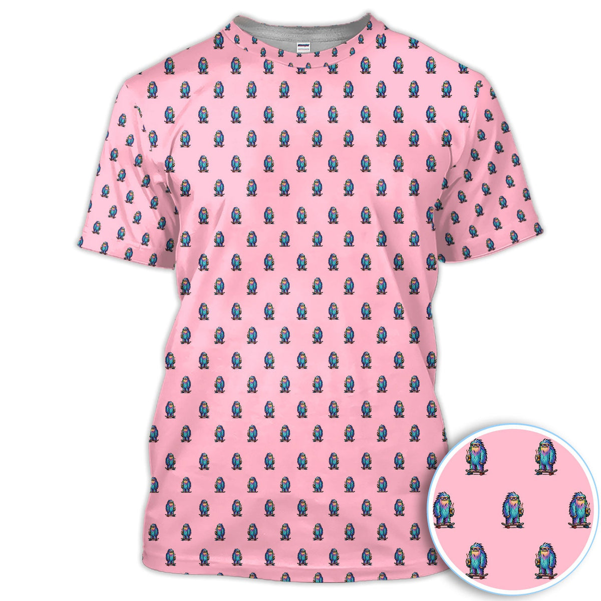Funny Yeti Pattern Golf Polos, Bigfoot Coffee Skateboard Golf Shirt, Crazy Golf Shirts For Men