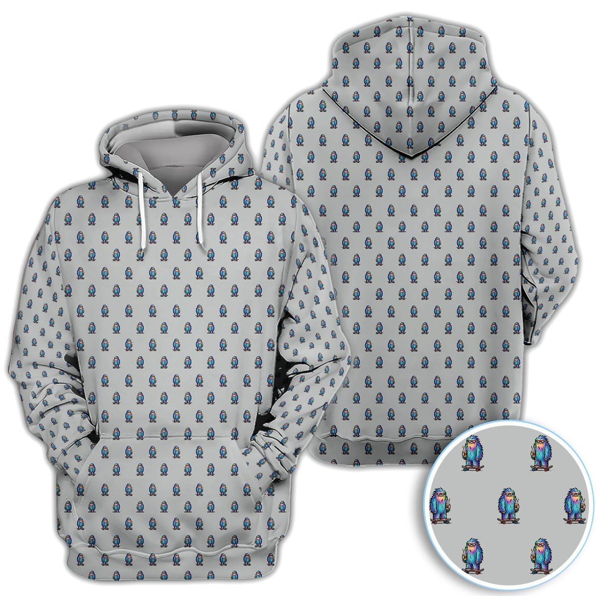 Funny Yeti Pattern Golf Polos, Bigfoot Coffee Skateboard Golf Shirt, Crazy Golf Shirts For Men