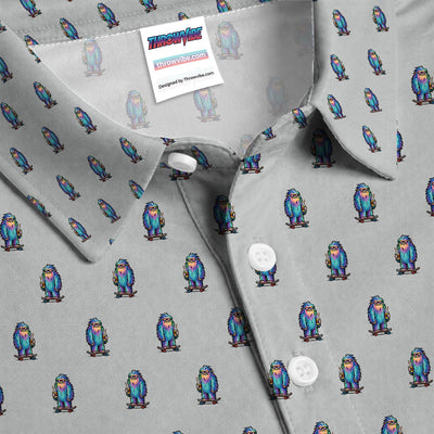 Funny Yeti Pattern Golf Polos, Bigfoot Coffee Skateboard Golf Shirt, Crazy Golf Shirts For Men
