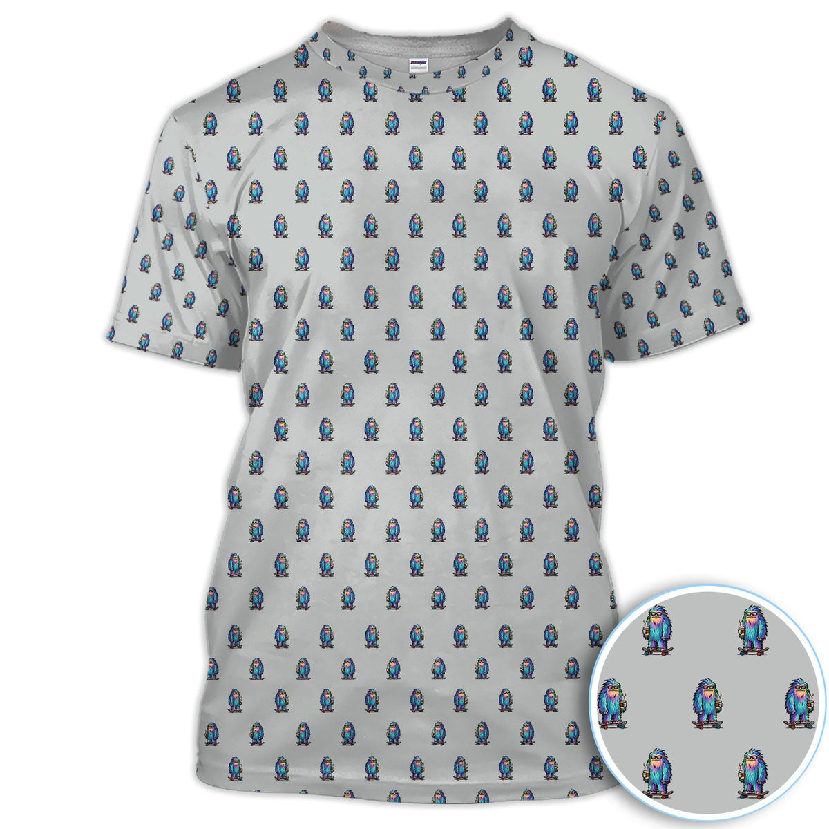Funny Yeti Pattern Golf Polos, Bigfoot Coffee Skateboard Golf Shirt, Crazy Golf Shirts For Men