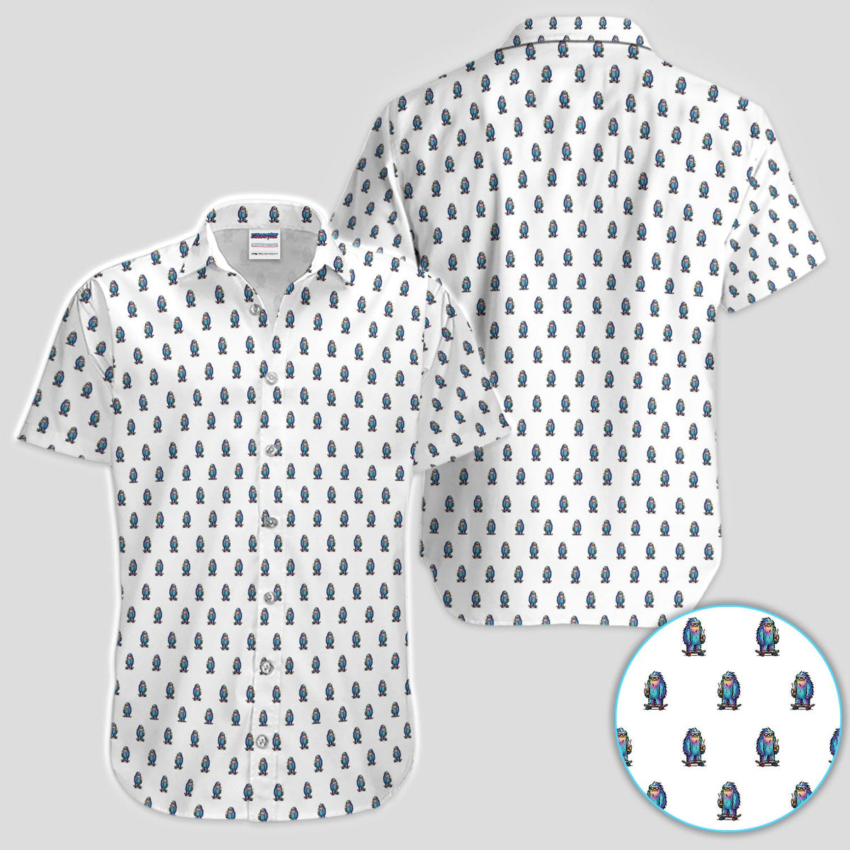 Funny Yeti Pattern Golf Polos, Bigfoot Coffee Skateboard Golf Shirt, Crazy Golf Shirts For Men