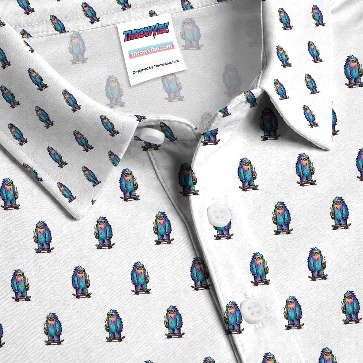 Funny Yeti Pattern Golf Polos, Bigfoot Coffee Skateboard Golf Shirt, Crazy Golf Shirts For Men