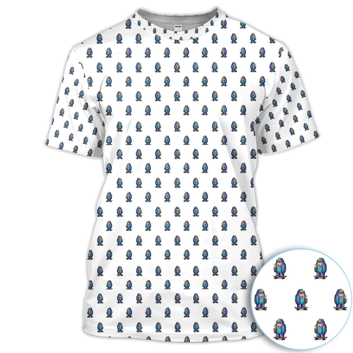 Funny Yeti Pattern Golf Polos, Bigfoot Coffee Skateboard Golf Shirt, Crazy Golf Shirts For Men